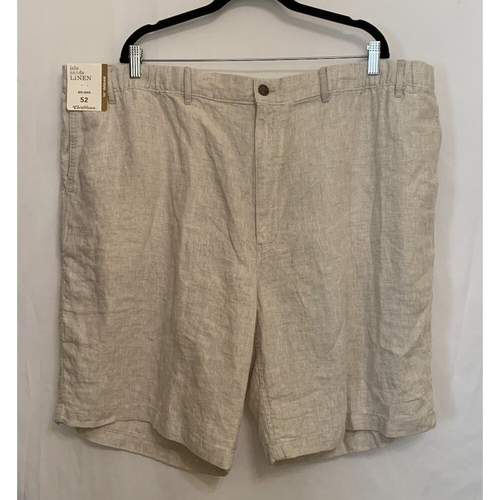 Caribbean Big Man Size 52 Shorts Linen Beige Elastic Waist Drawstring New NWT